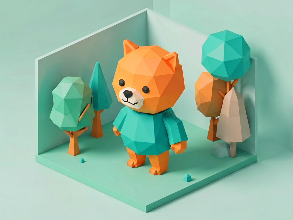 Low-poly 3D style — isometric geometric render